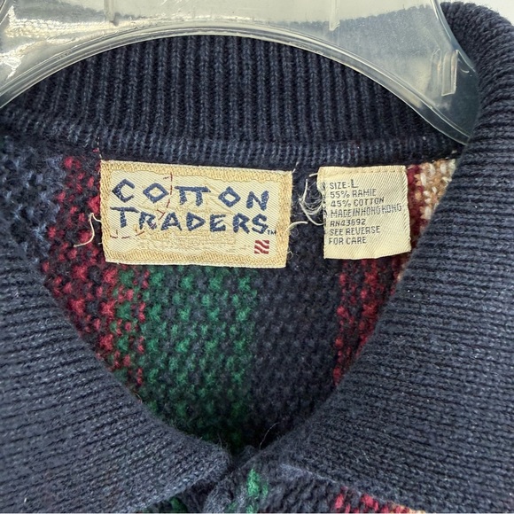 Cotton traders 3D Knit Grandpa Sweater Mens Size L Blue Gold Y2K Vintage - Picture 6 of 10